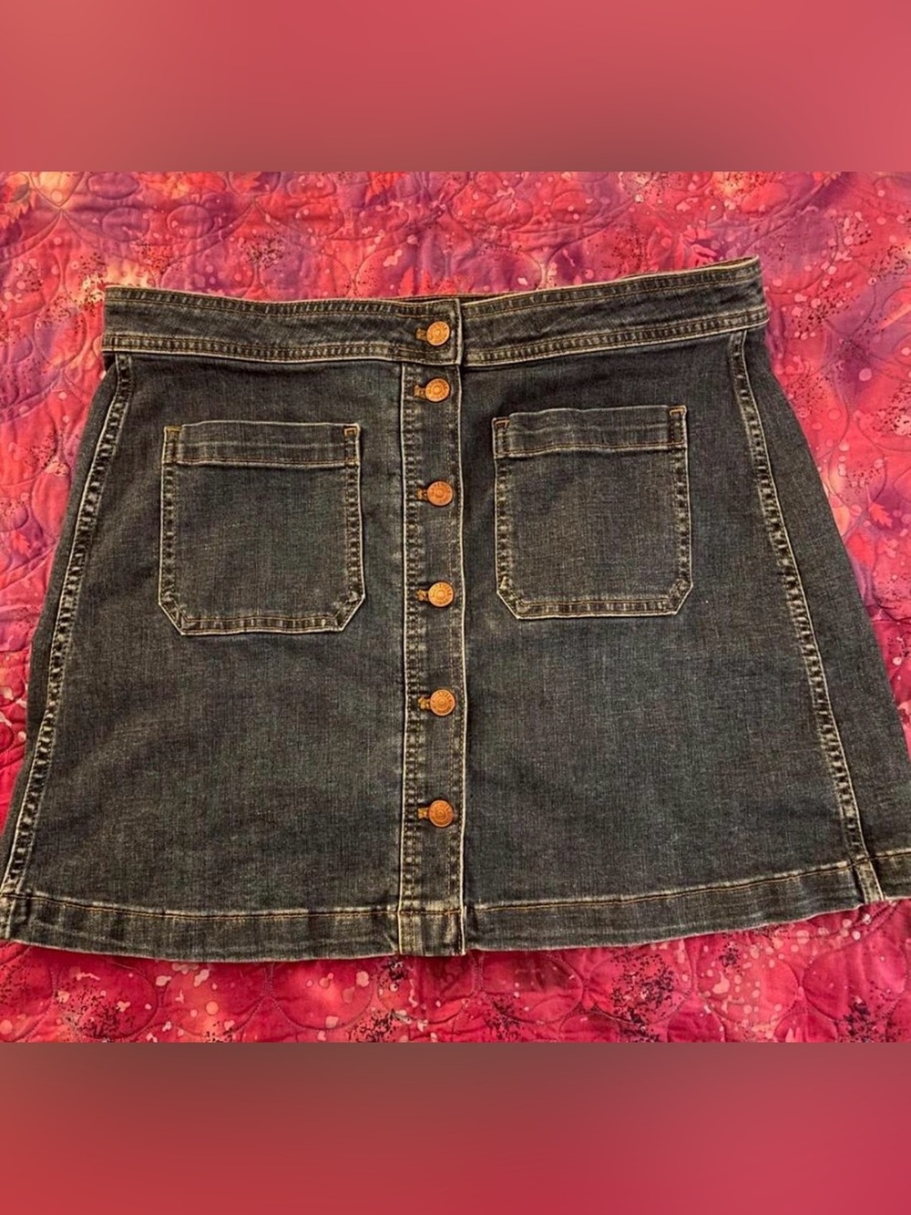 Madewell Button-Front Dark Denim Skirt in Blue